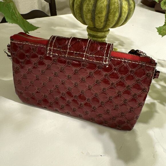 Vintage Y2K Buckle Three Fold Soho Small Keychain Wallet Faux Leather Mirrored - Picture 6 of 13